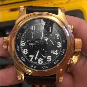 Black and Gold Leather Strap Invicta Watch